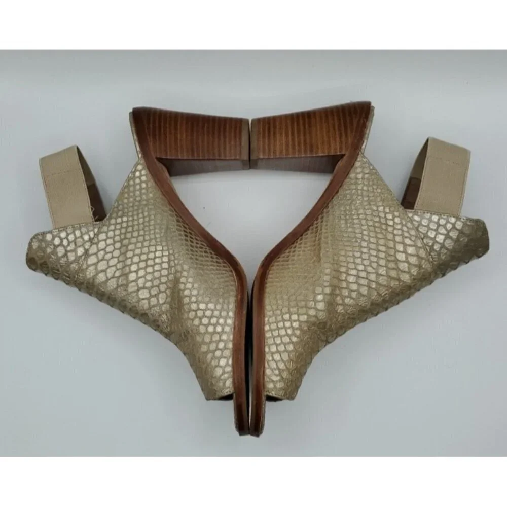 Donald PLINER Khloe Gold Leather Platino Snake Print Peep Toe Shoe Bootie Size 9